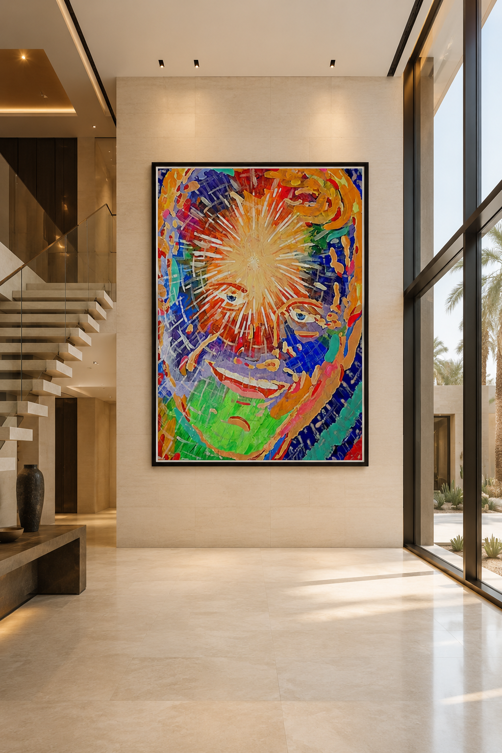 Radiant Self by John Dobson displayed in a double-height Dubai villa entrance